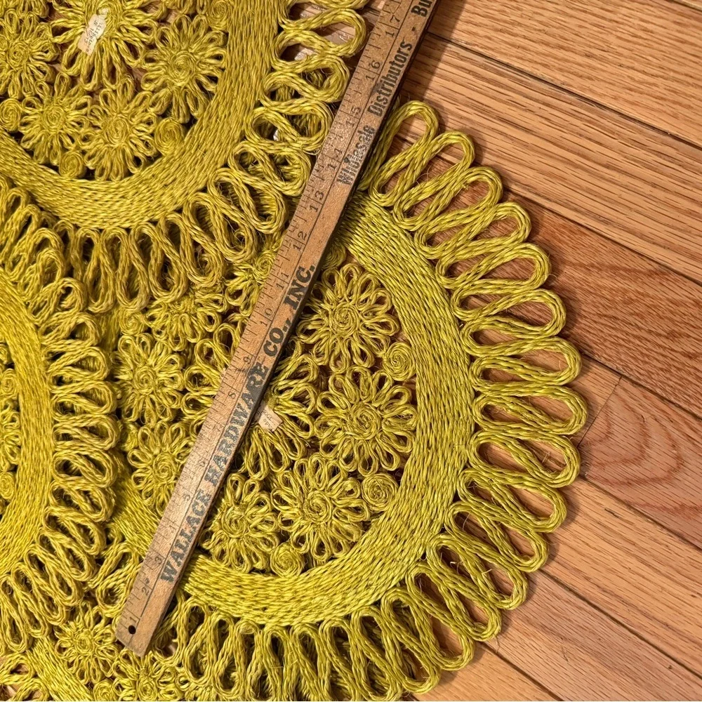 Set of Four VTG Green Crochet Raffia Chartreuse Placemats
